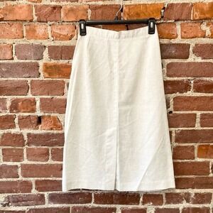 Kay Windsor Beige Linen Blend A-Line Midi Skirt Women's Size Petite‎